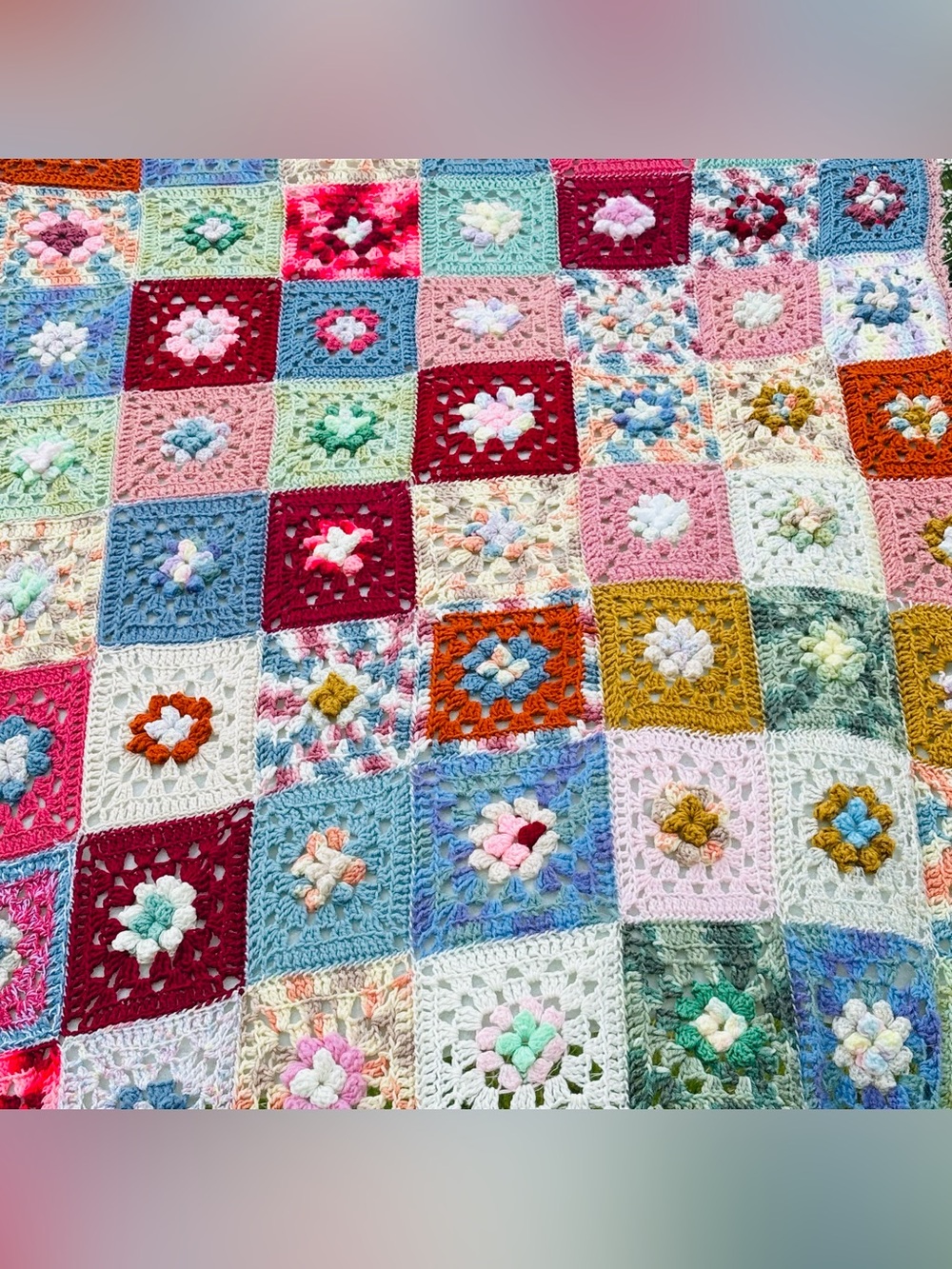 Vintage Granny Square Crochet Afghan Throw Blanket Handmade Boho Cottagecore - Picture 14 of 16